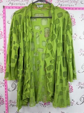 Lana sport cardigan open front mesh Vibrant Lime Green Open Mesh Cardigan